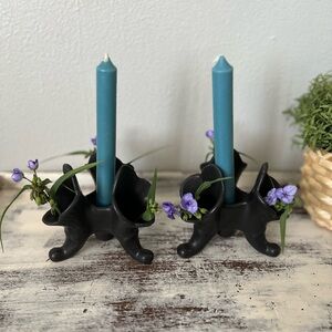 Vtg Van Briggle Art Pottery Black Matte Glaze 3 Tulip Vase Candle Holders Pair